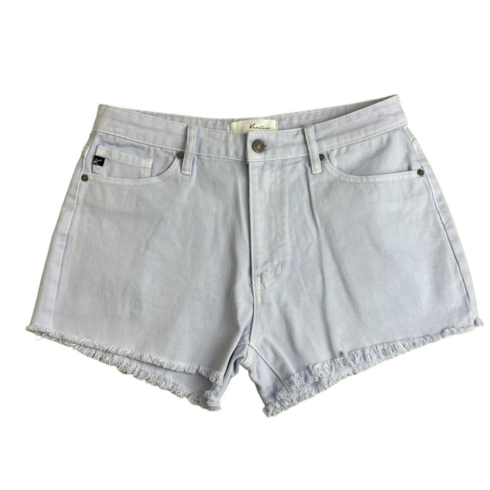 KanCan Womens Lavender Purple High Rise Fring Hem 3" Inseam Denim Shorts Large